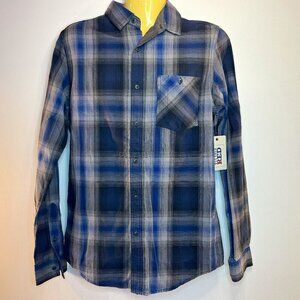 VINTAGE RED Men's Blue/Grey Plaid Casual Button Up Shirt - Size Small - NWT